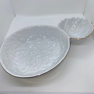 Lilly Pulitzer Porcelain Pineapple Shaped Chip and Dip Serving Bowl White Gold